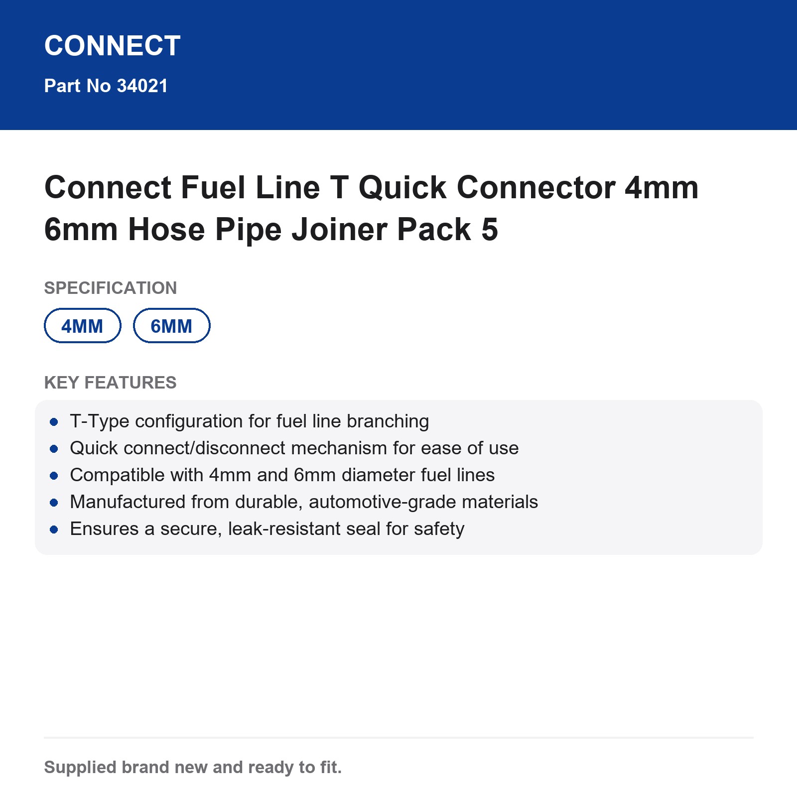 Connect Fuel Line T Quick Connector 4mm 6mm Hose Joiner Pack 5 - Image 3