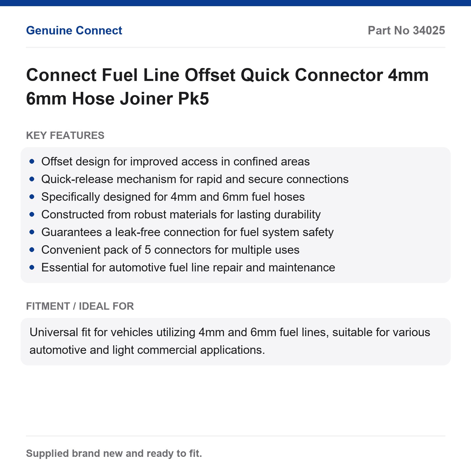 Connect Fuel Line Offset Quick Connector 4mm 6mm Hose Joiner Pk5 - Image 2