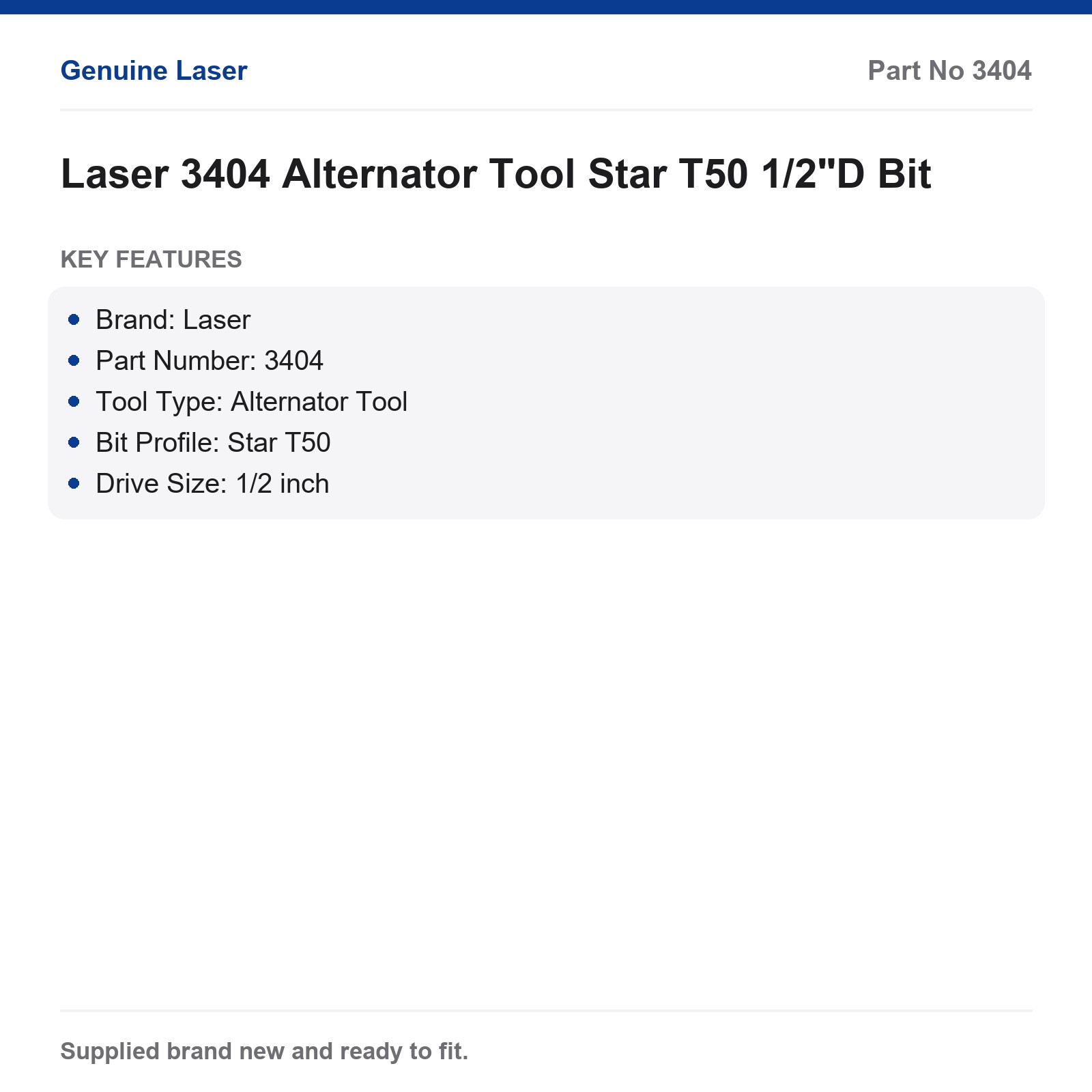 Laser 3404 Alternator Tool Star T50 Bit 1/2" Drive Automotive - Image 4