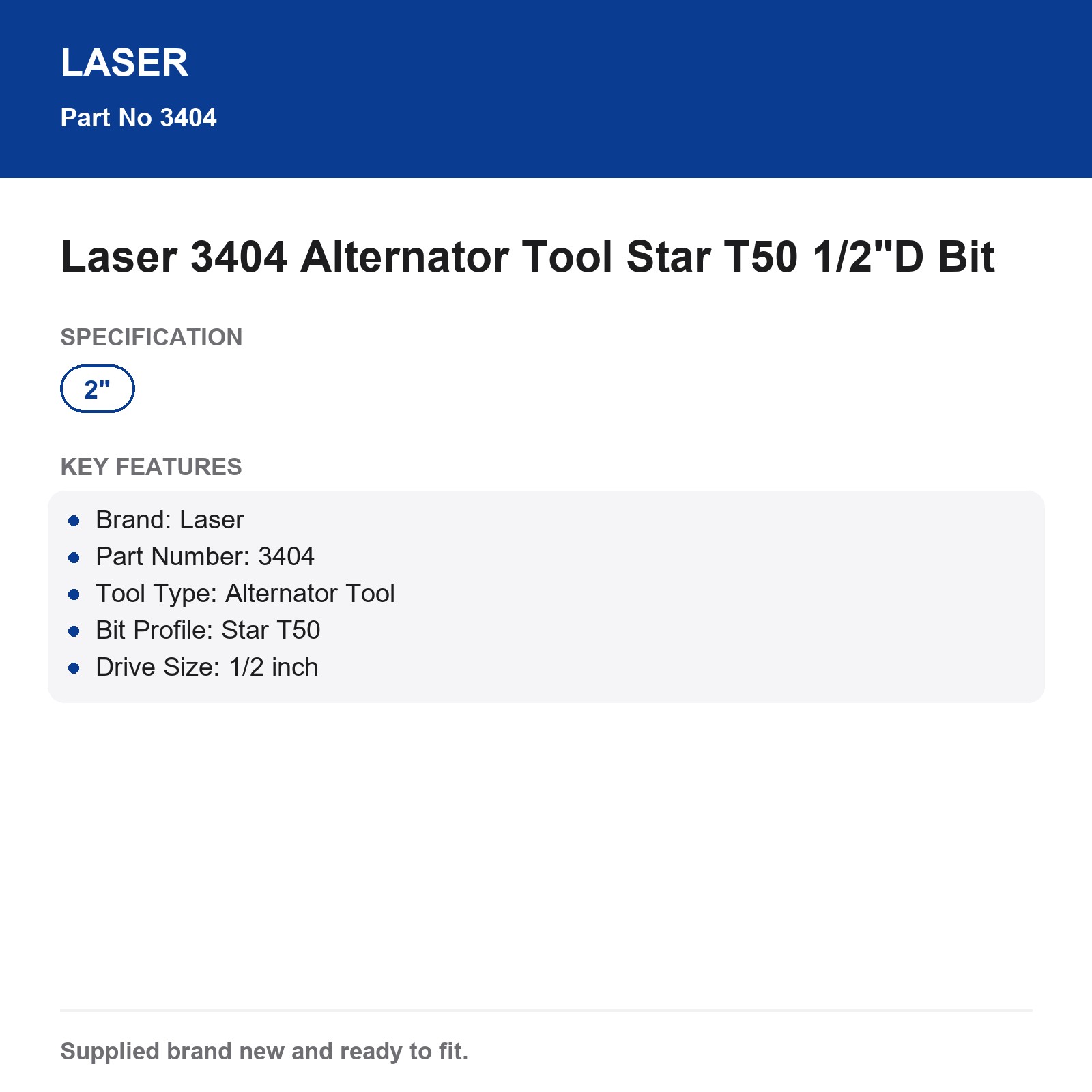 Laser 3404 Alternator Tool Star T50 Bit 1/2" Drive Automotive - Image 5