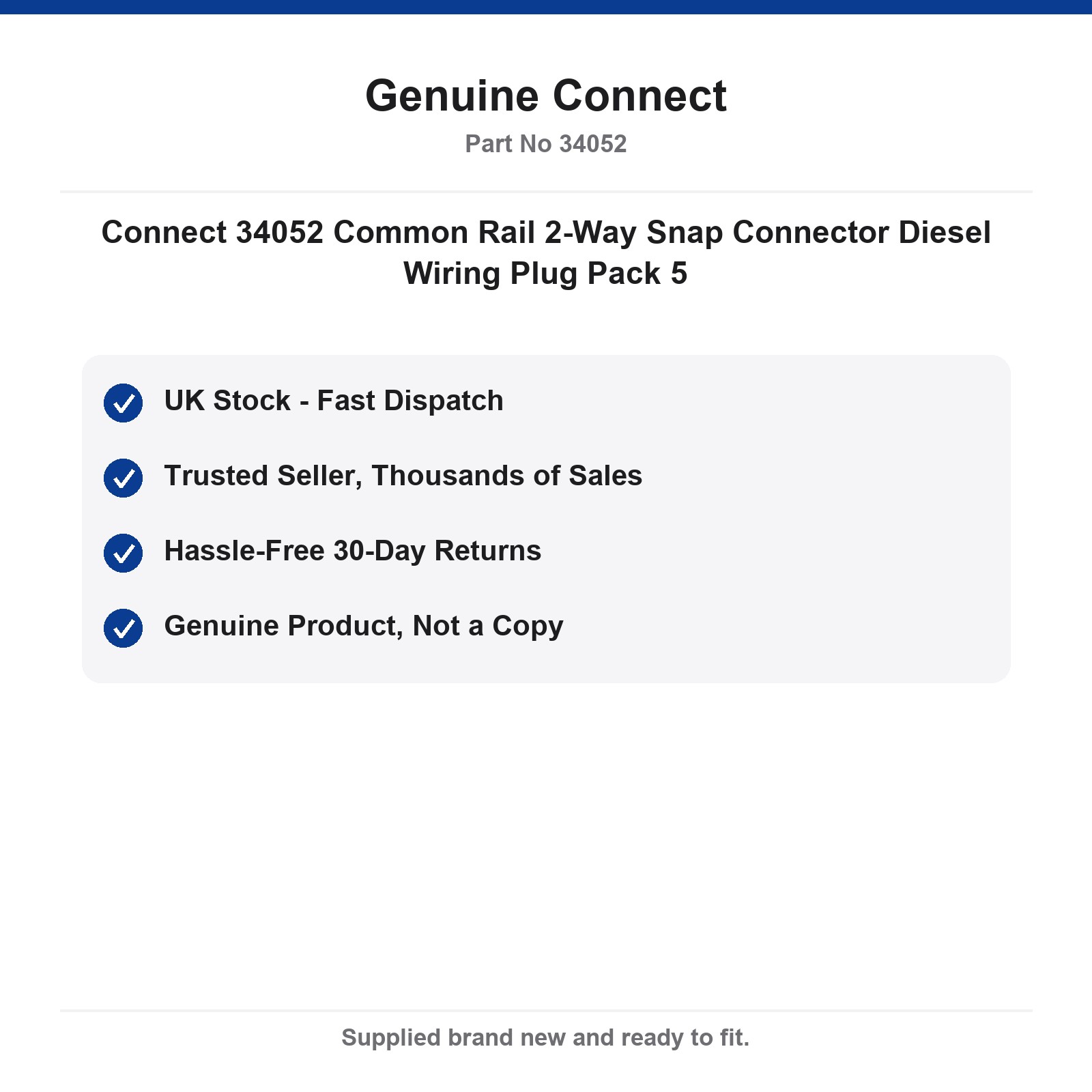 Connect 34052 Common Rail 2-Way Snap Connector Diesel Wiring Plug Pack 5 - Image 4