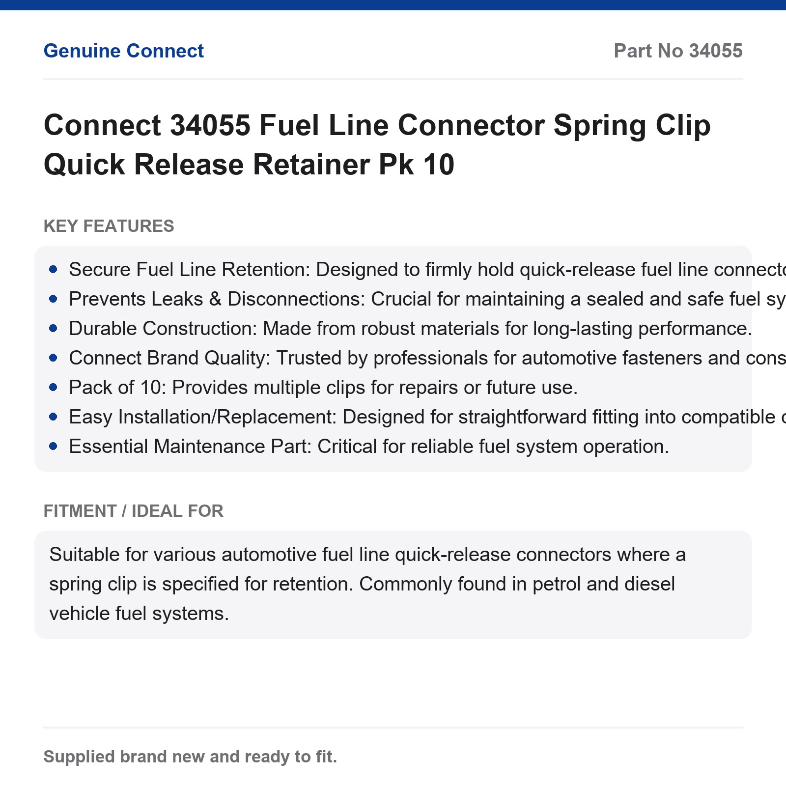 Connect 34055 Spring Clips Fuel Line Connectors Pk 10 Auto Repair Fasteners - Image 2