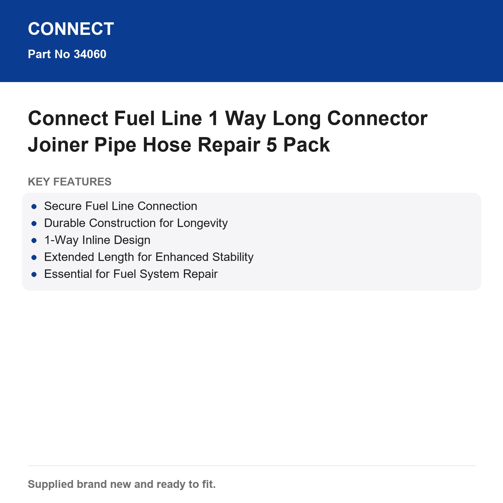 Connect Fuel Line 1 Way Long Connector Hose Repair 5 Pack - Image 3