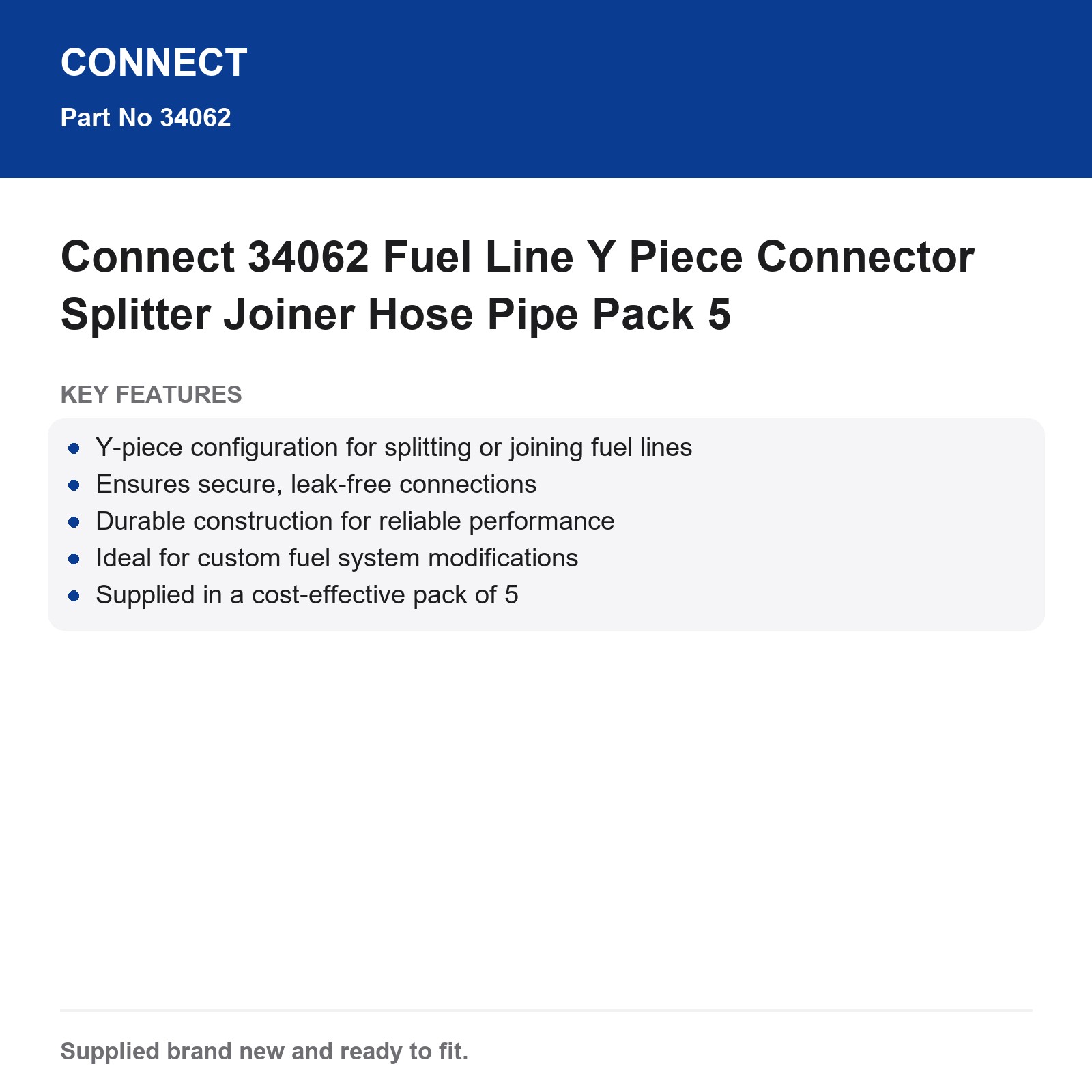 Fuel Line Splitter Y Piece Connector Joiner Hose Pipe Connect 34062 Pack 5 - Image 3