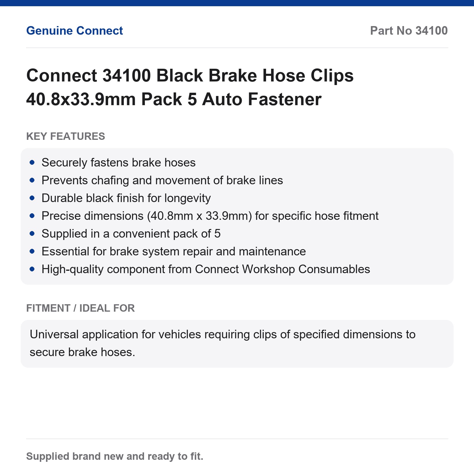 Connect Black Brake Hose Clips 40.8x33.9mm - Pack 5 Car Van Truck Auto Repair - Image 2