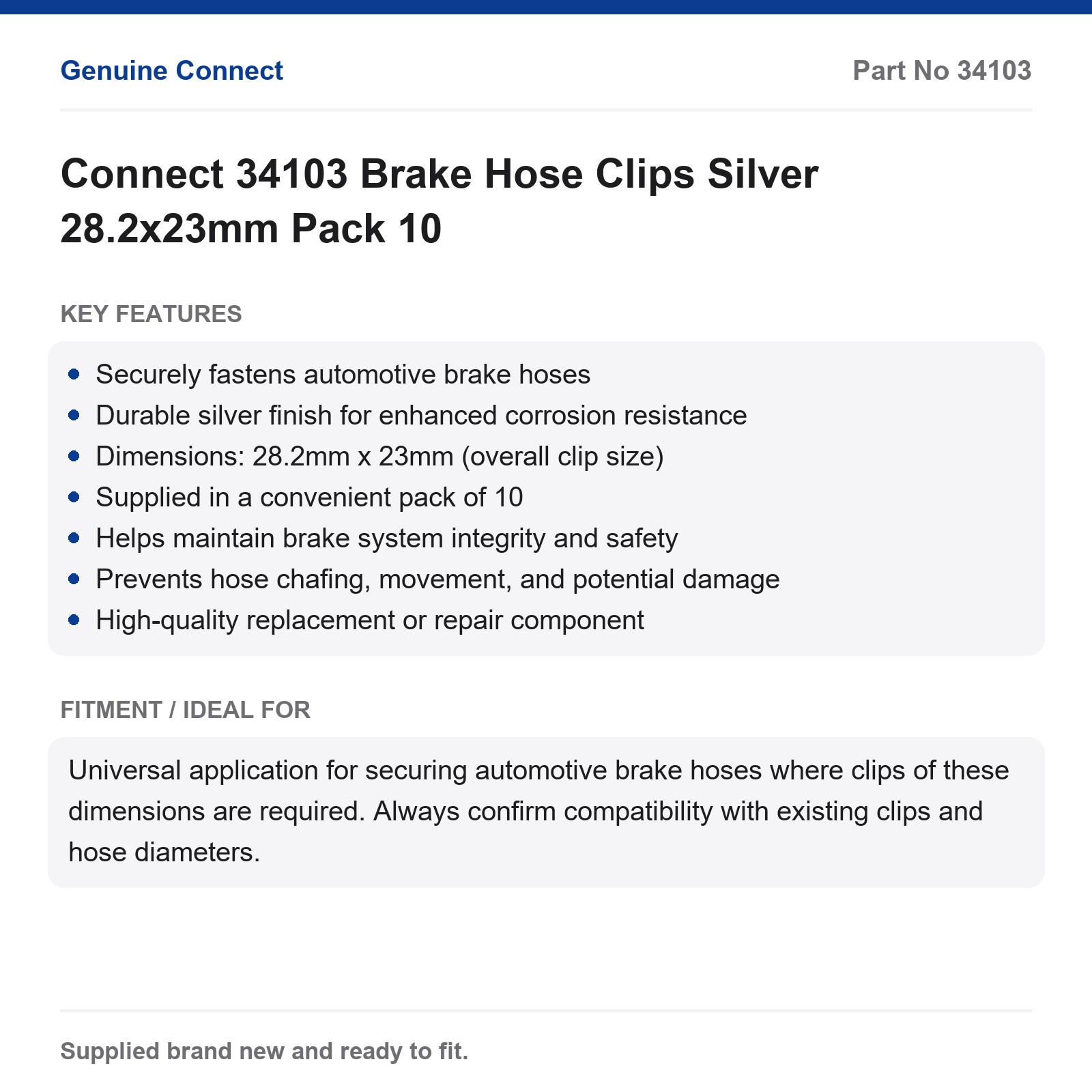 Connect 34103 Brake Hose Clips Silver 28.2x23mm Pack 10 - Image 2