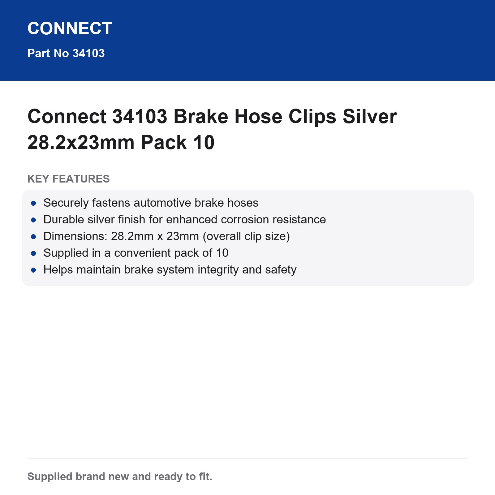 Connect 34103 Brake Hose Clips Silver 28.2x23mm Pack 10 - Image 3