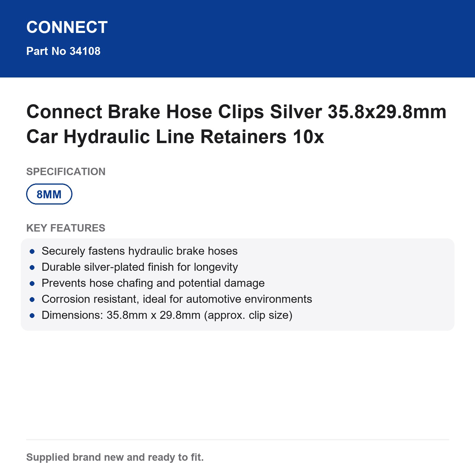 Connect Car Brake Hose Clips Silver 35.8x29.8mm Hydraulic Line Retainers 10x - Image 3