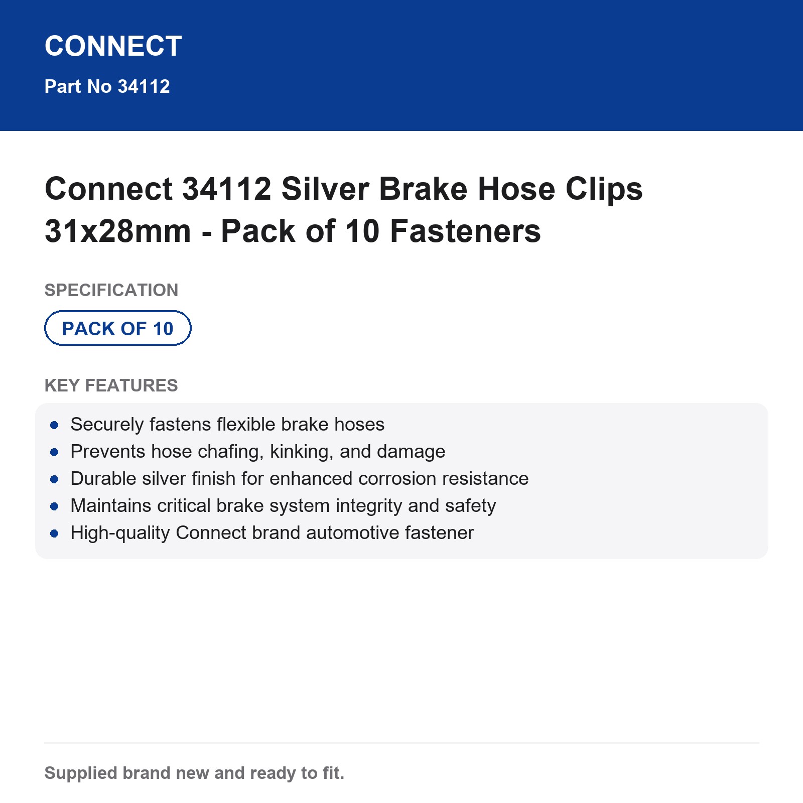 Brake Hose Clips Connect 34112 Silver 31x28mm - Pack of 10 - Image 3