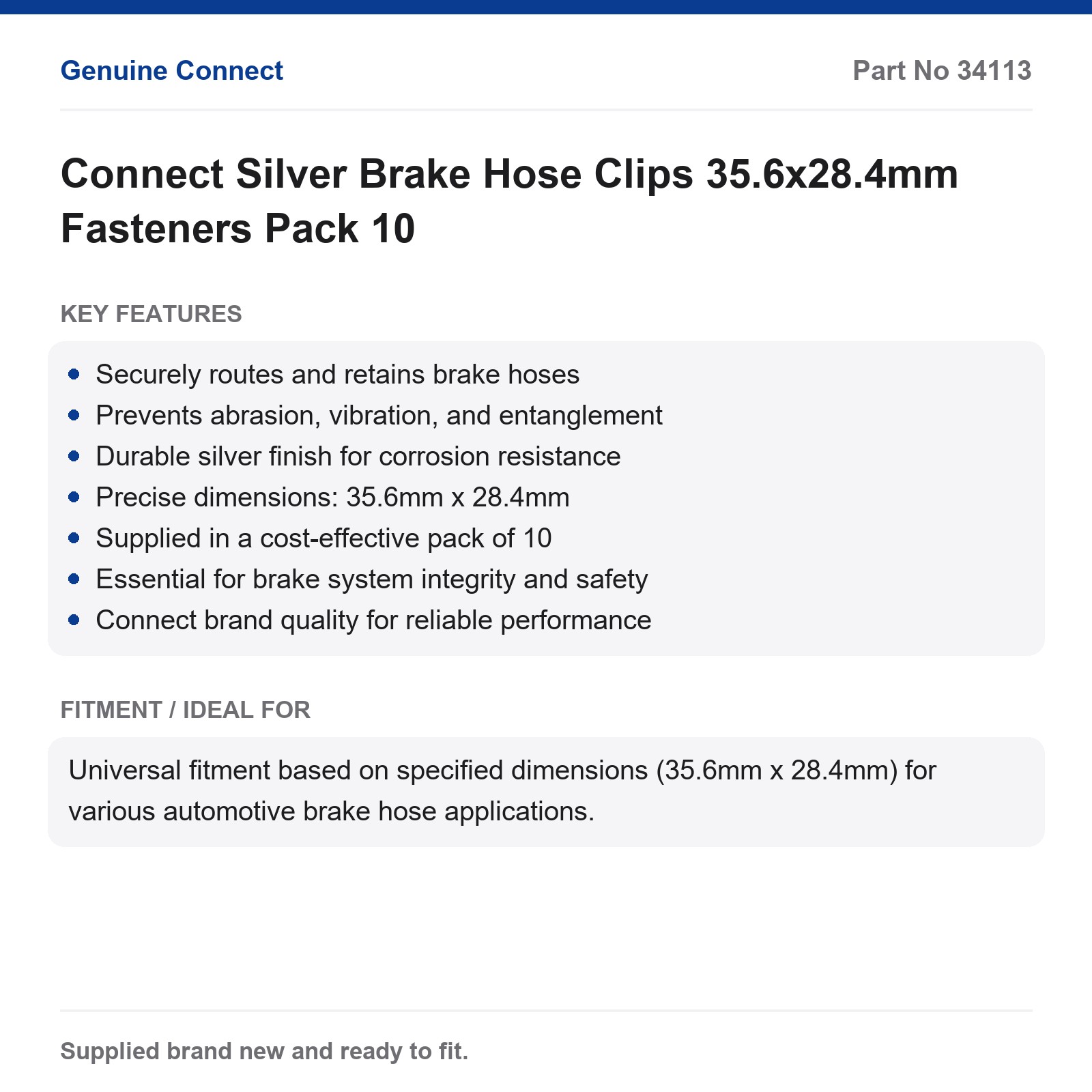 Connect Brake Hose Clips Silver 35.6x28.4mm Pack 10 - Image 2