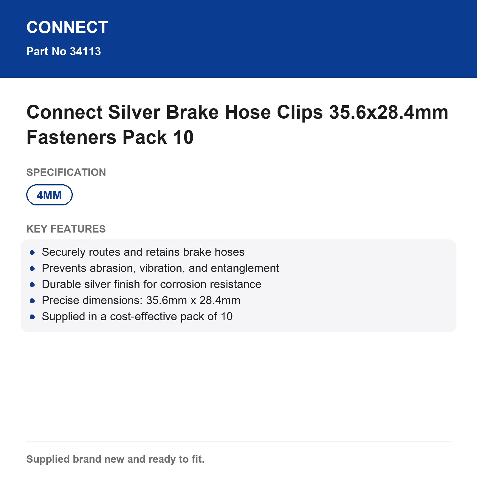 Connect Brake Hose Clips Silver 35.6x28.4mm Pack 10 - Image 3