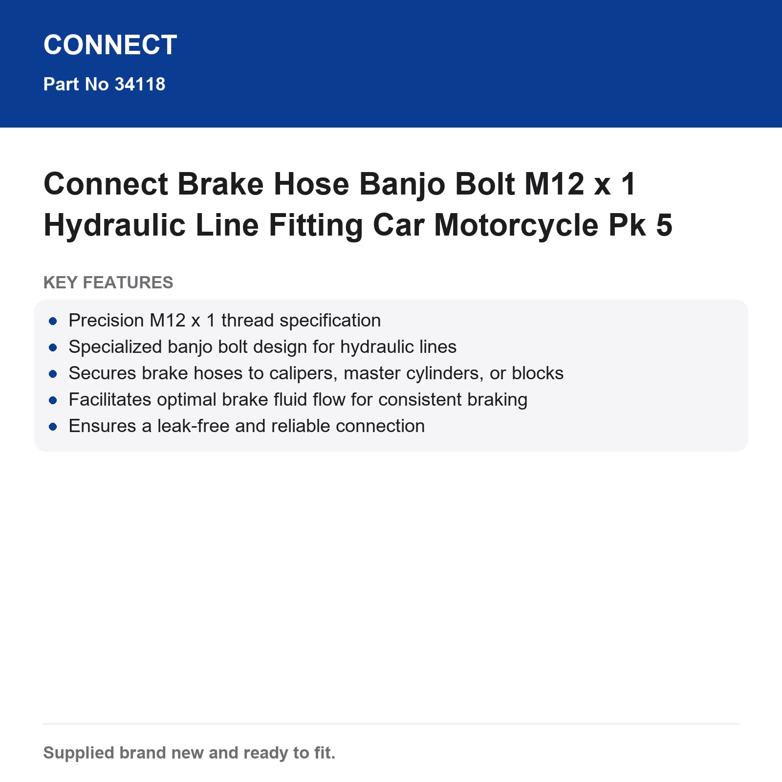 Connect Brake Hose Banjo Bolt M12 x 1 Hydraulic Line Fitting Car Motorcycle Pk 5 - Image 3
