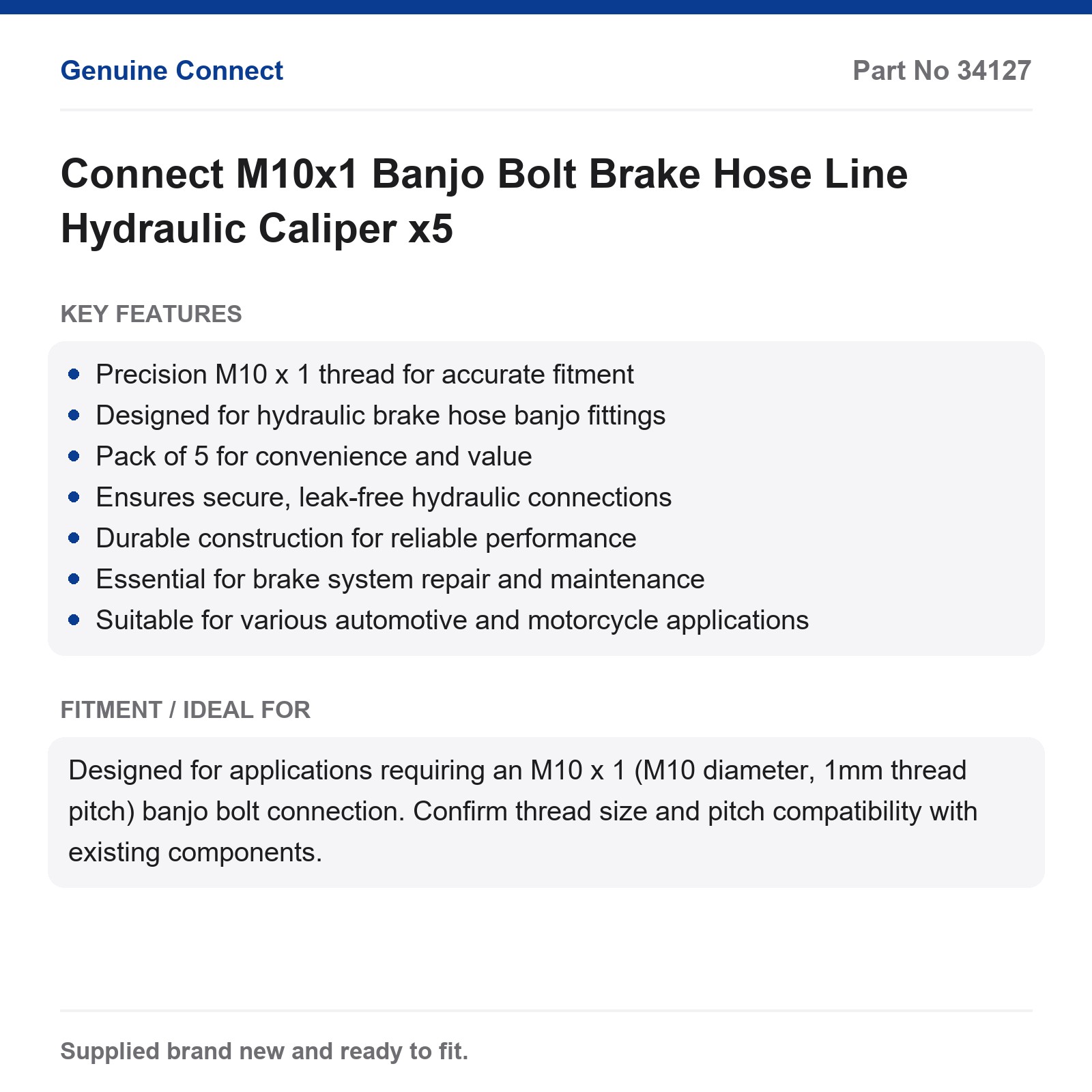 M10x1 Banjo Bolt Brake Hose Hydraulic Caliper Connect x5 - Image 2