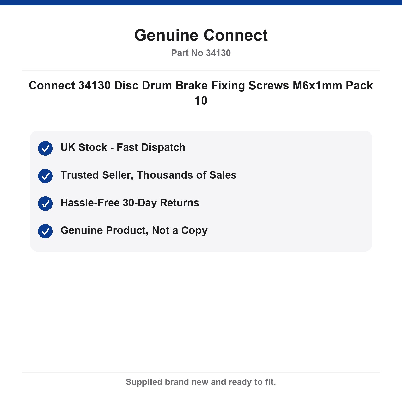 Connect 34130 M6x1mm Disc Drum Brake Fixing Screws Pack 10 - Image 4