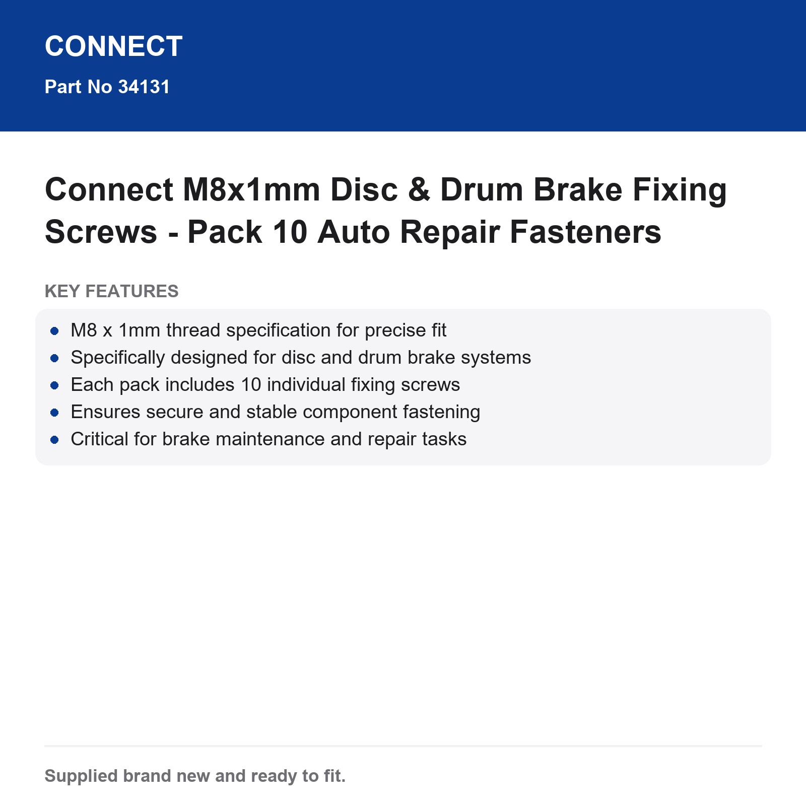 M8x1mm Disc Drum Brake Fixing Screws - Connect Pack 10 Fasteners - Image 3