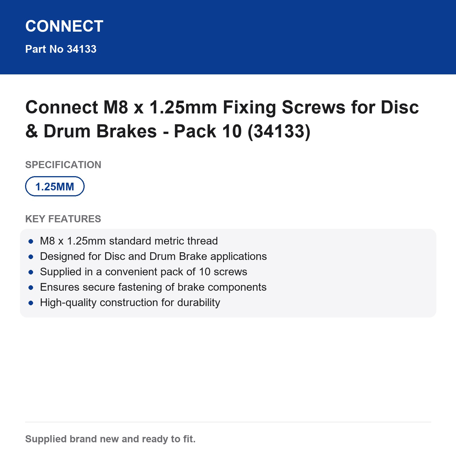 M8 x 1.25mm Brake Fixing Screws Disc Drum Connect Pack 10 (34133) - Image 3