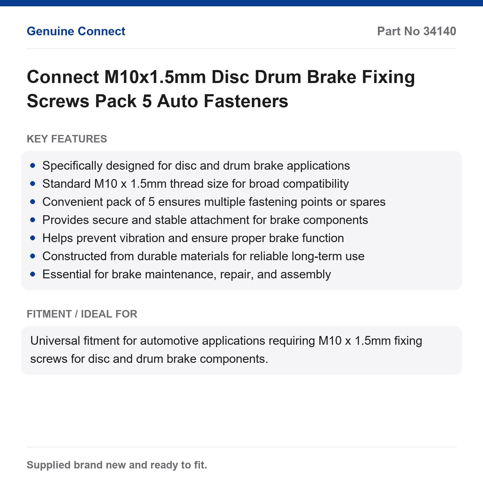 M10x1.5mm Disc Drum Brake Fixing Screws Connect Pack 5 - Image 2