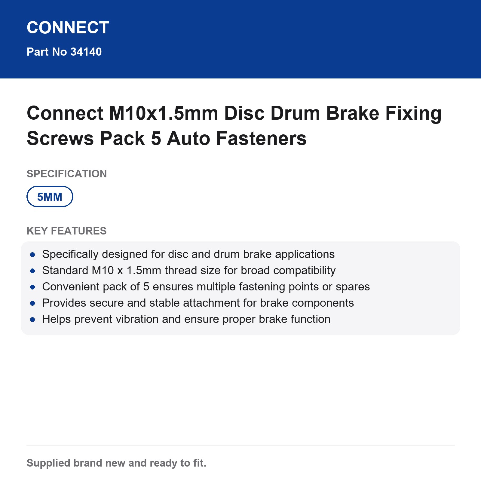 M10x1.5mm Disc Drum Brake Fixing Screws Connect Pack 5 - Image 3