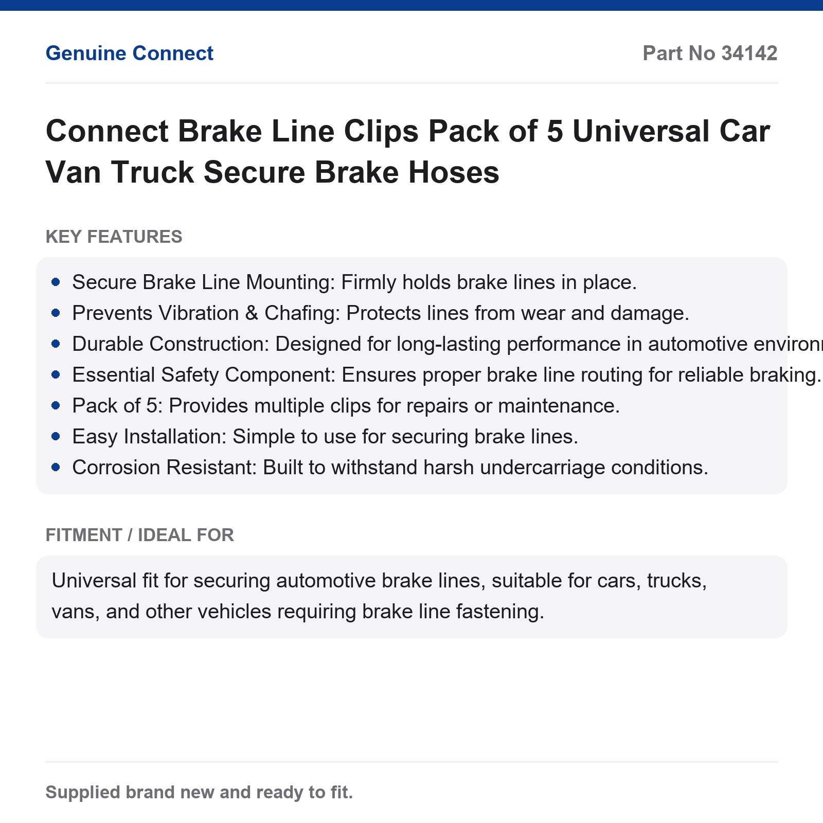 Connect Universal Brake Line Clips 5-Pack Car Van Truck - Image 2