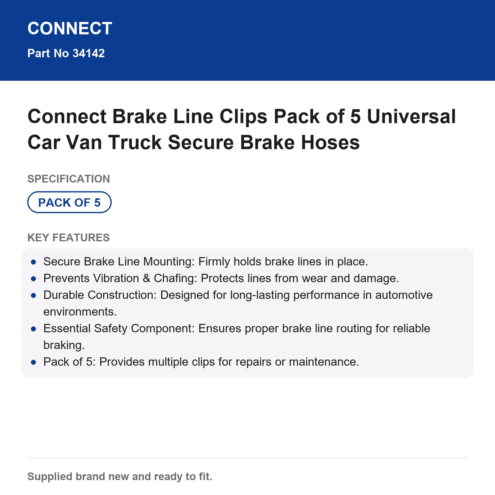 Connect Universal Brake Line Clips 5-Pack Car Van Truck - Image 3