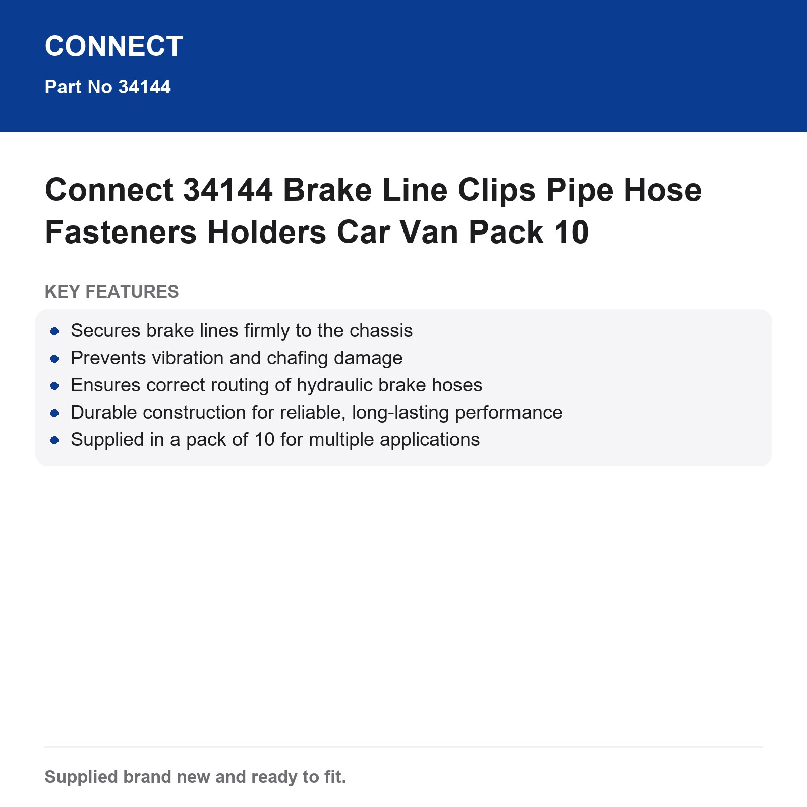 Connect 34144 Brake Line Clips Pipe Hose Fasteners Holders Car Van Pack 10 - Image 3