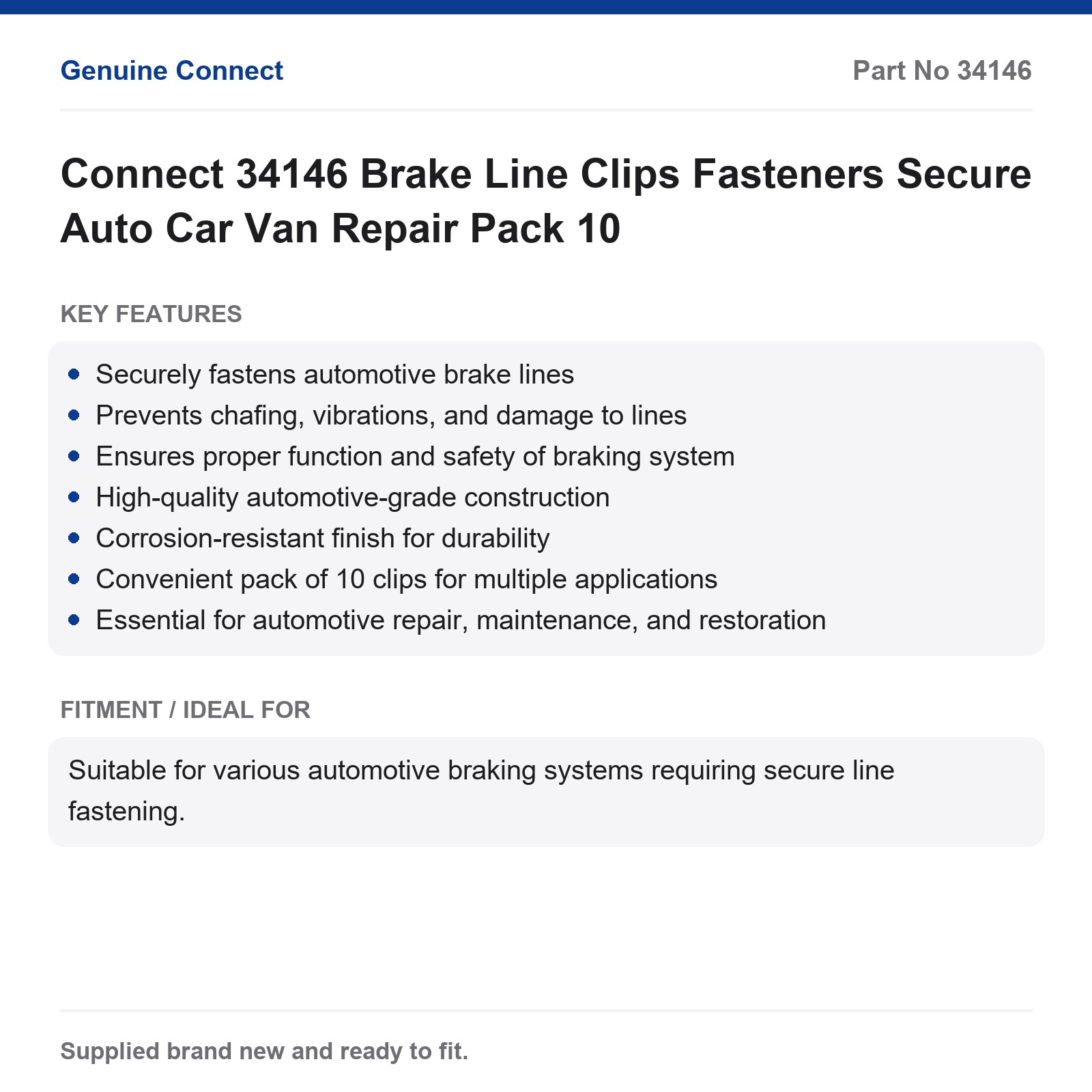 Connect 34146 Brake Line Clips Auto Car Van Repair Pack 10 - Image 2