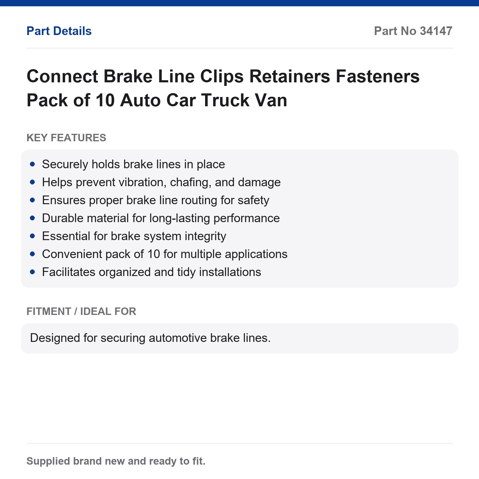 Connect Brake Line Clips Retainers Fasteners Pack of 10 Auto Car Truck Van - Image 2