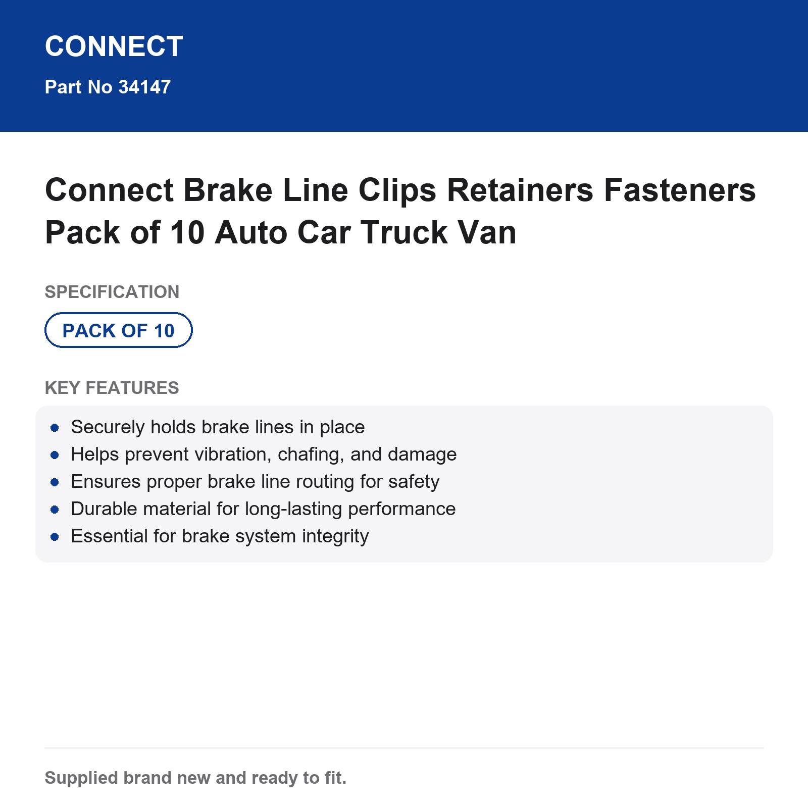 Connect Brake Line Clips Retainers Fasteners Pack of 10 Auto Car Truck Van - Image 3