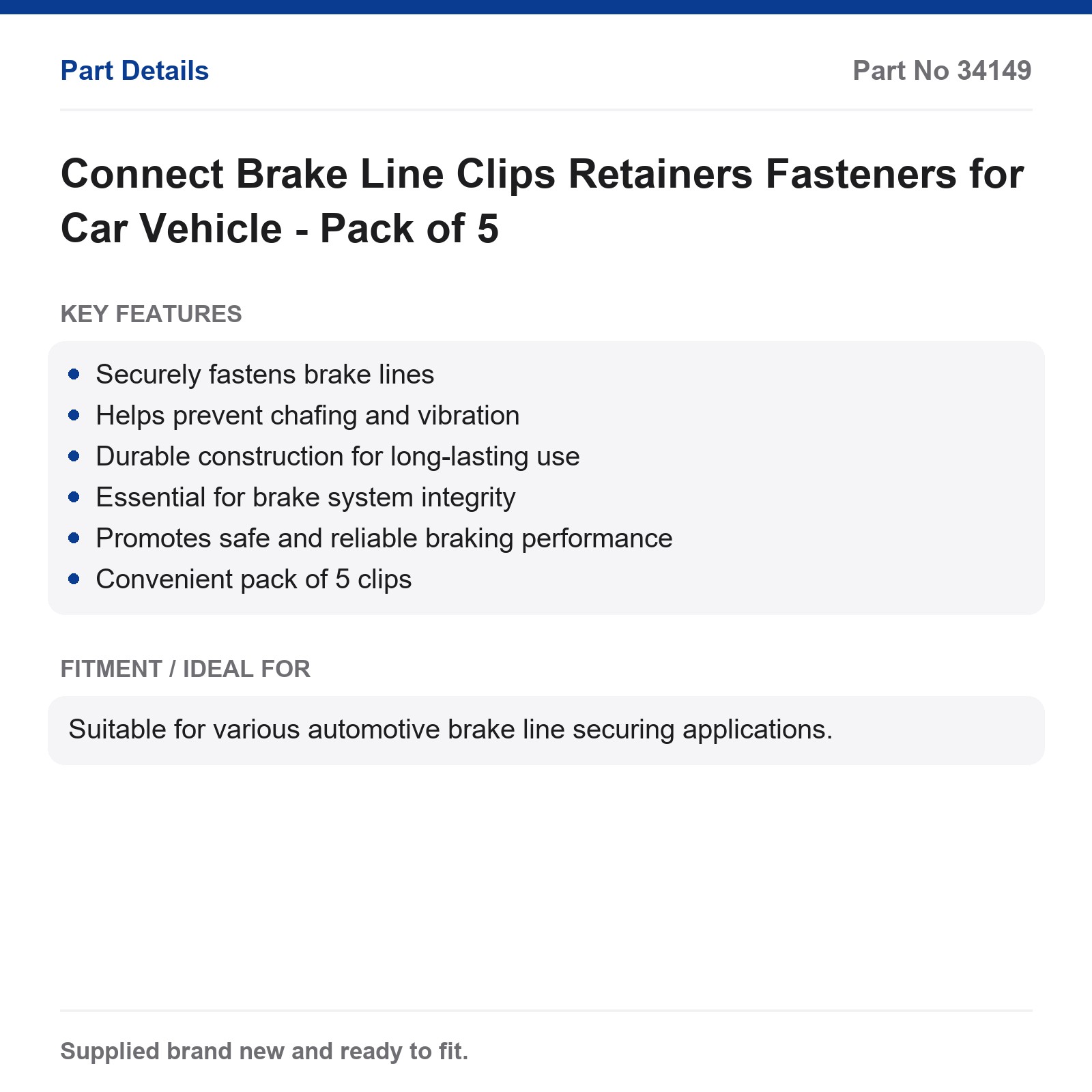 Connect Brake Line Clips Retainers Fasteners Car - Pack of 5 - Image 2
