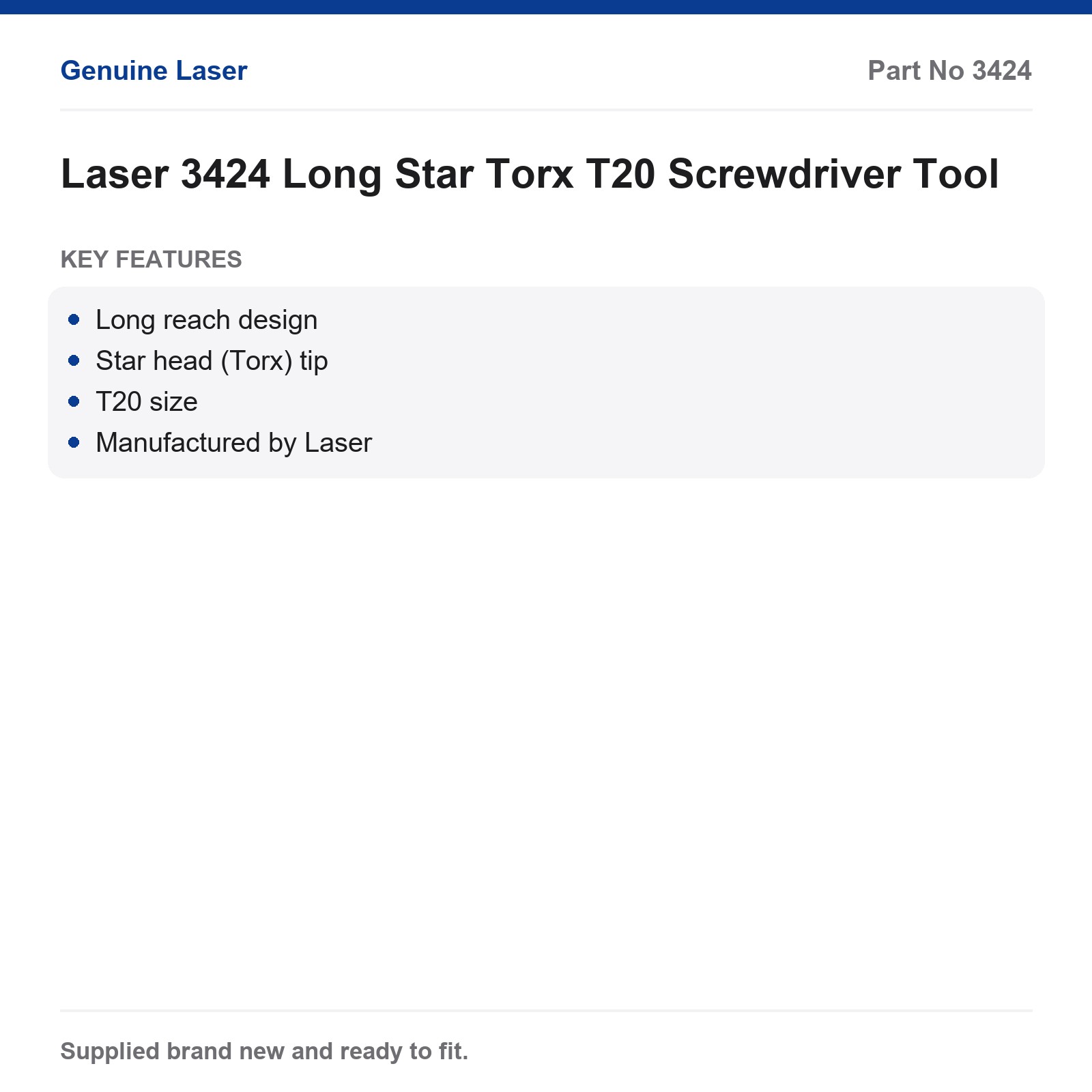 Laser Long Reach Star Torx T20 Screwdriver 3424 - Image 3