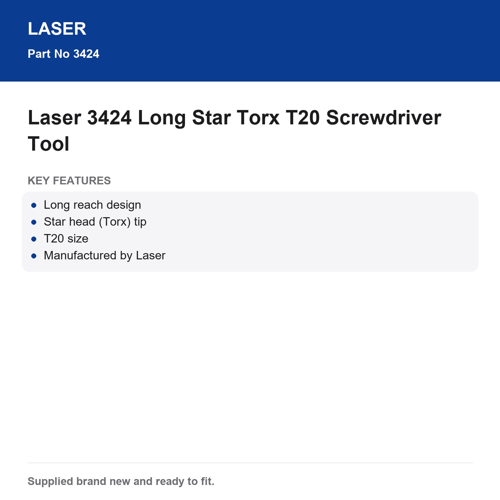 Laser Long Reach Star Torx T20 Screwdriver 3424 - Image 4