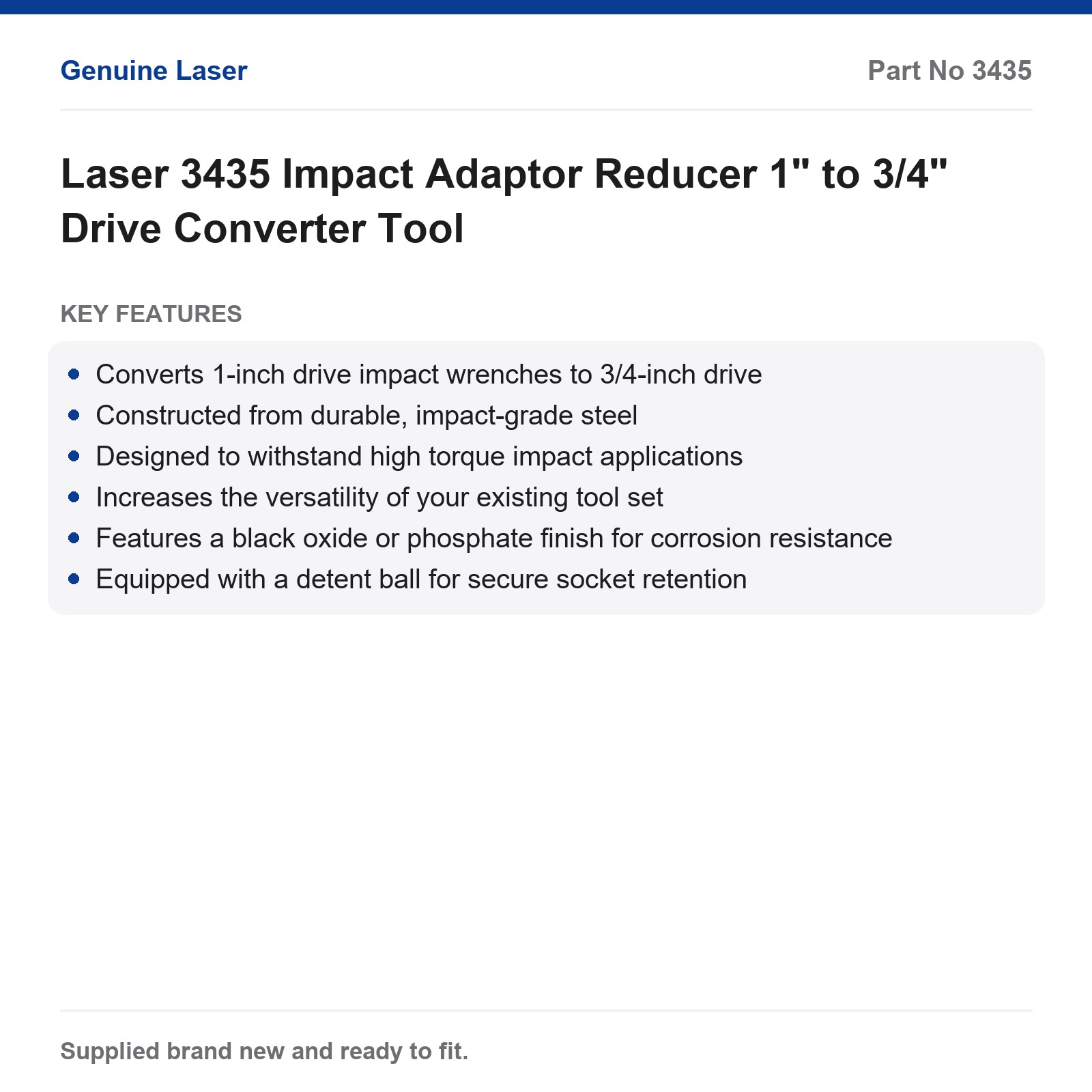 Laser 3435 Impact Adaptor Reducer 1" to 3/4" Drive - Image 2