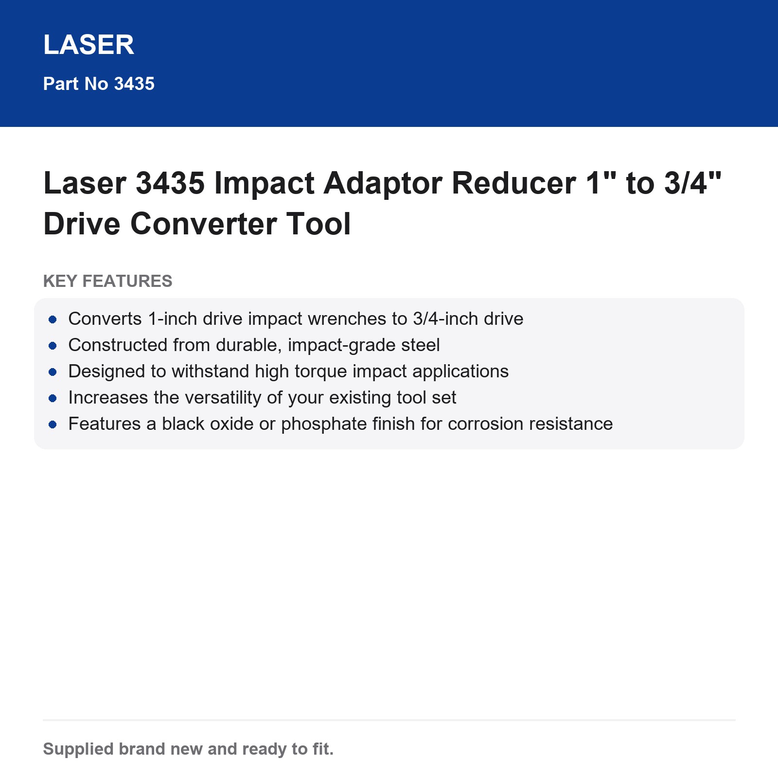 Laser 3435 Impact Adaptor Reducer 1" to 3/4" Drive - Image 3