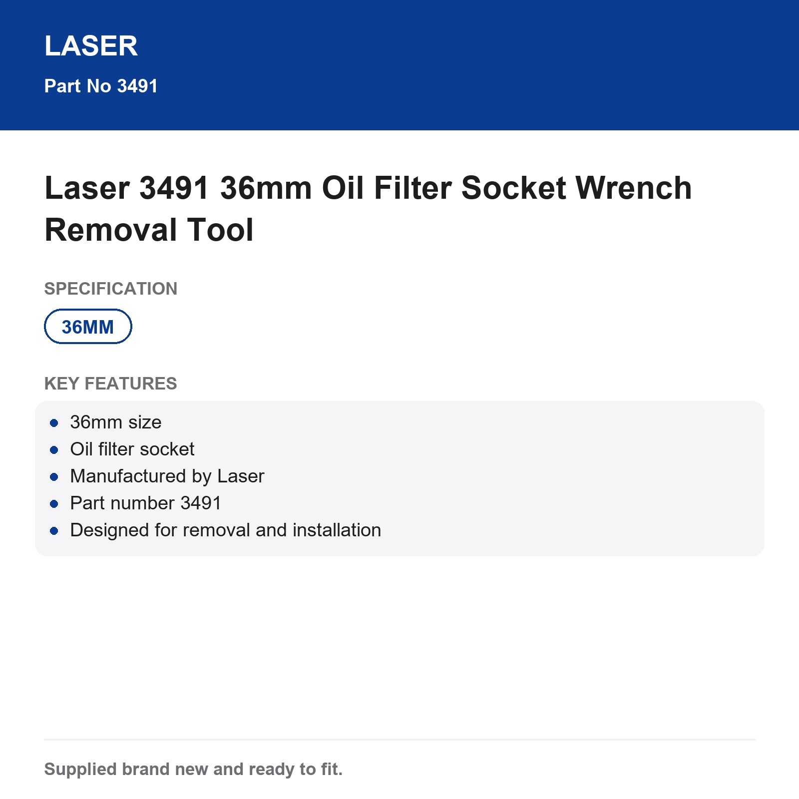 36mm Oil Filter Socket Wrench Laser 3491 - Image 5