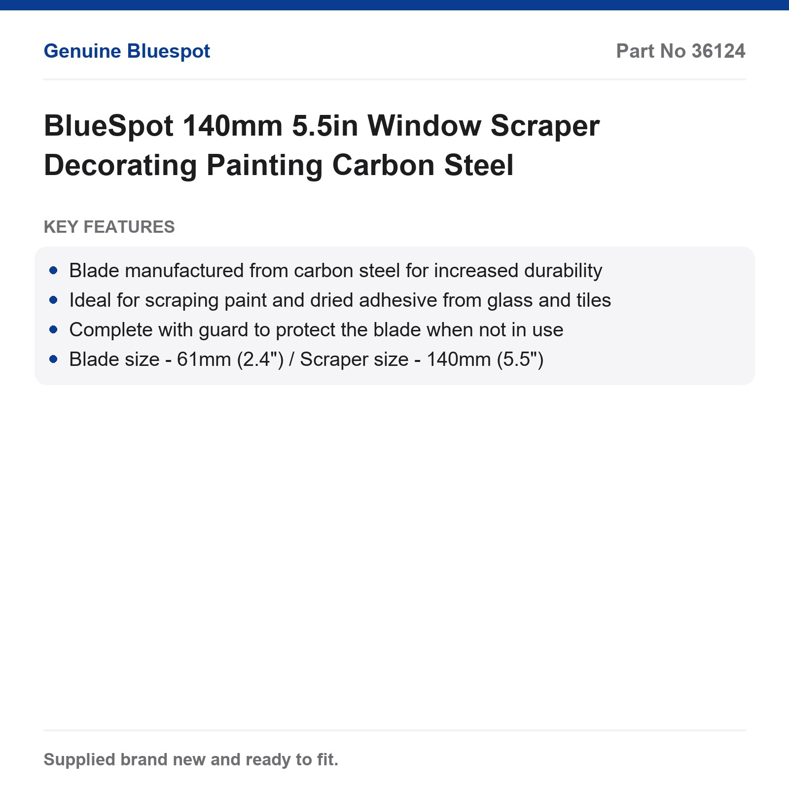 BlueSpot Window Scraper 140mm 5.5" Carbon Steel Decorating Paint - Image 4