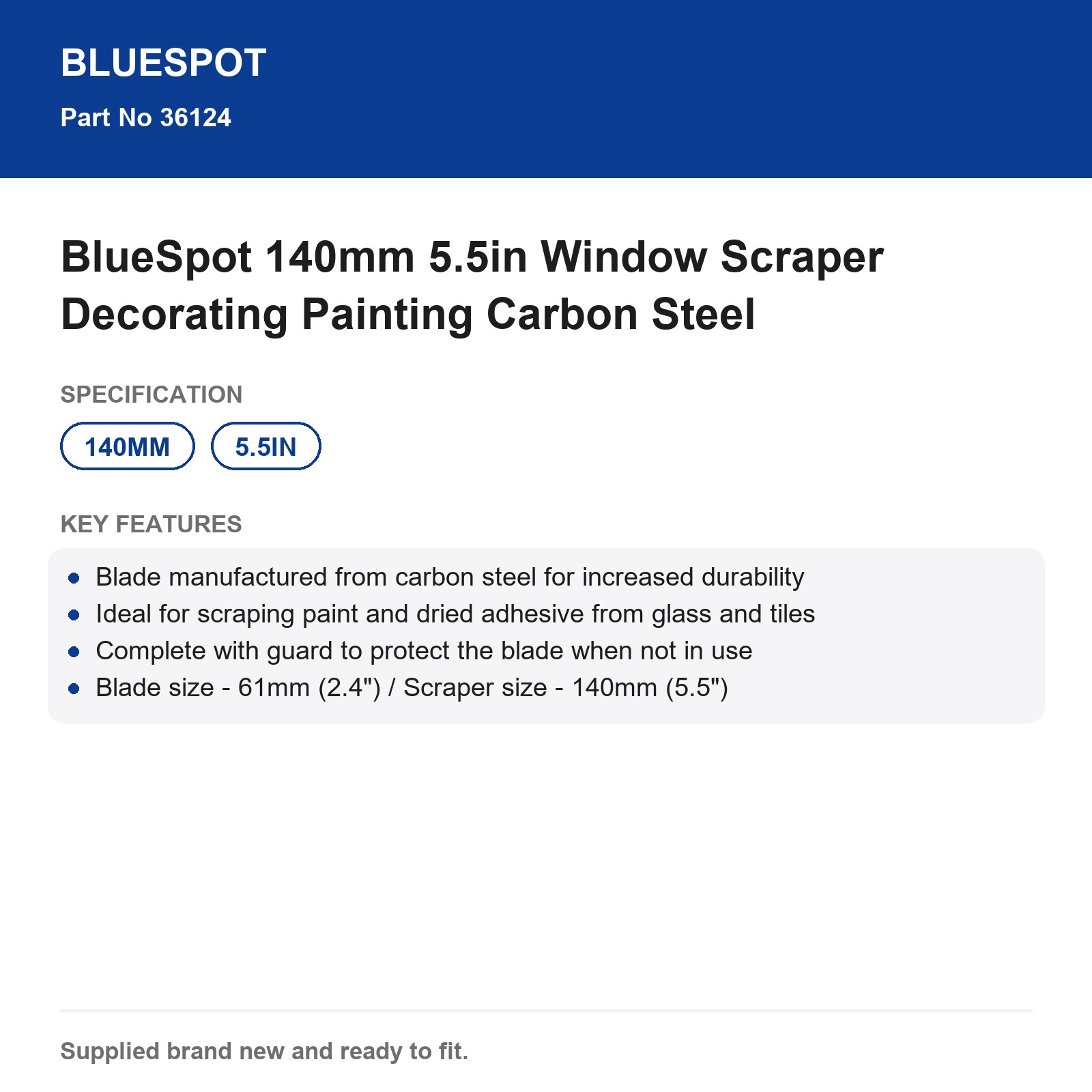 BlueSpot Window Scraper 140mm 5.5" Carbon Steel Decorating Paint - Image 5
