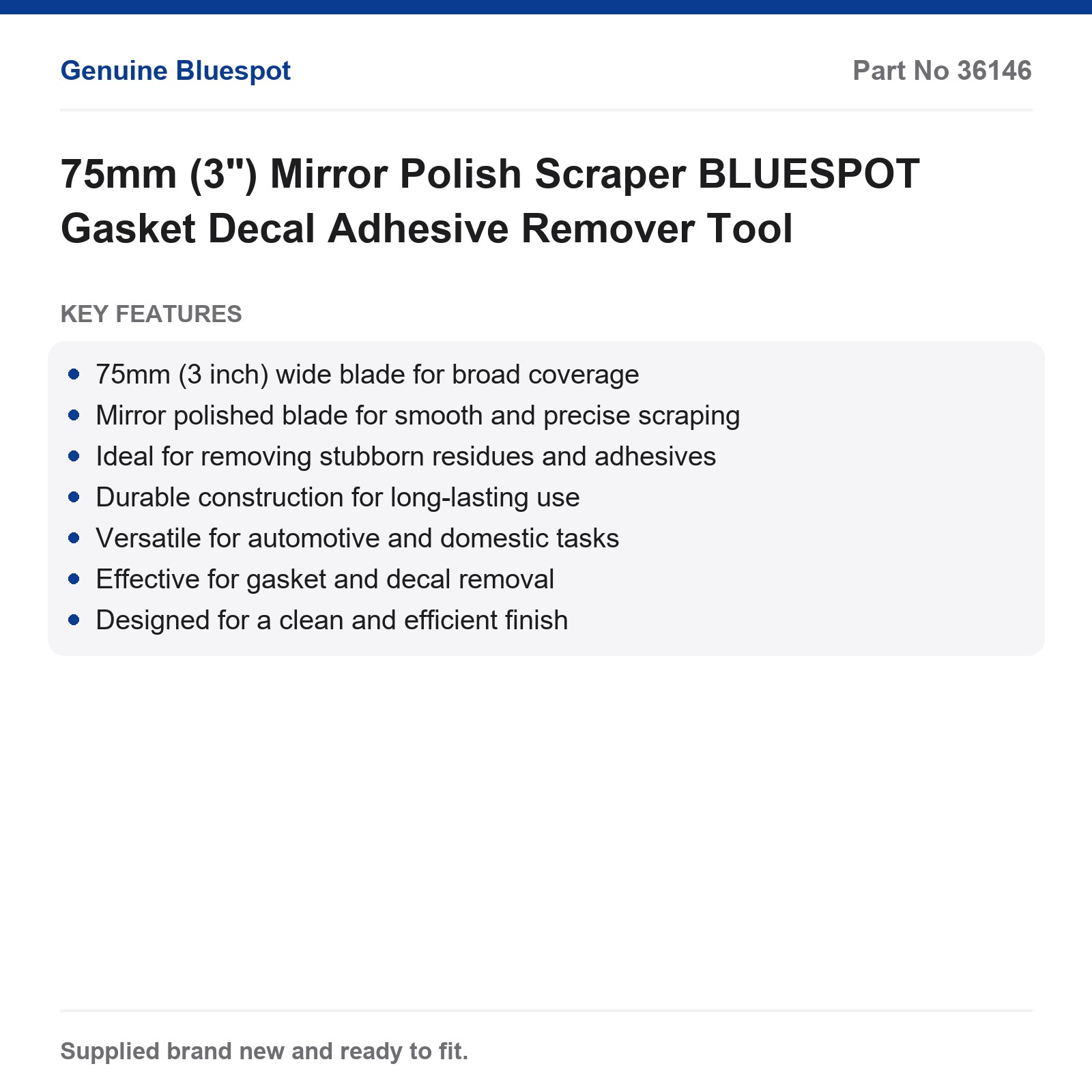 BLUESPOT Scraper Tool Gasket Decal Adhesive Remover 75mm (3") - Image 2