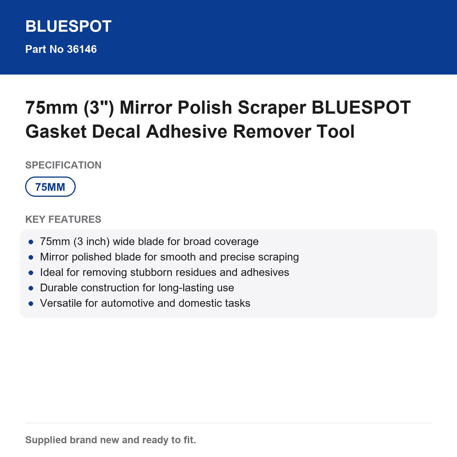 BLUESPOT Scraper Tool Gasket Decal Adhesive Remover 75mm (3") - Image 3