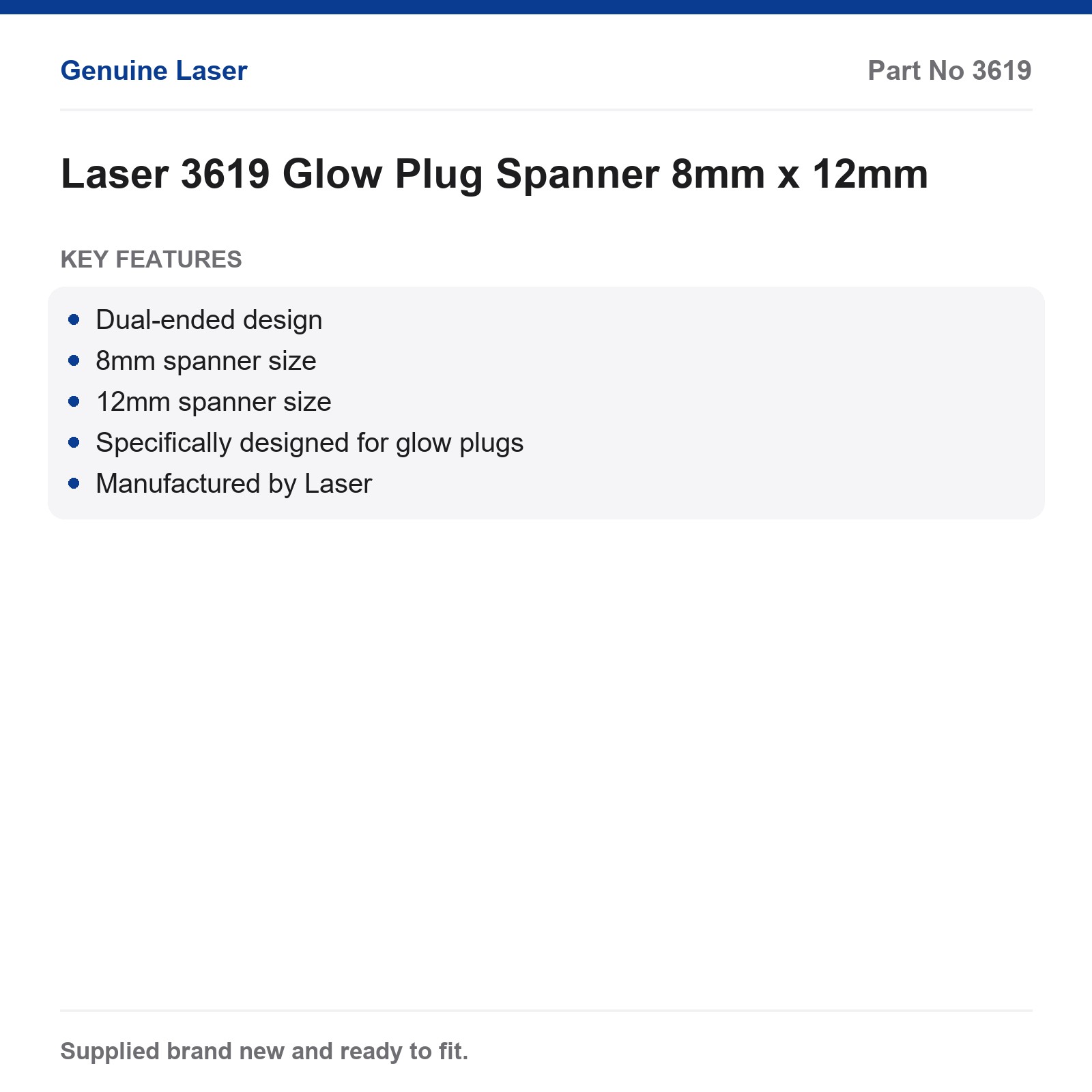Laser 3619 Glow Plug Spanner Tool 8mm 12mm Dual-Ended - Image 3