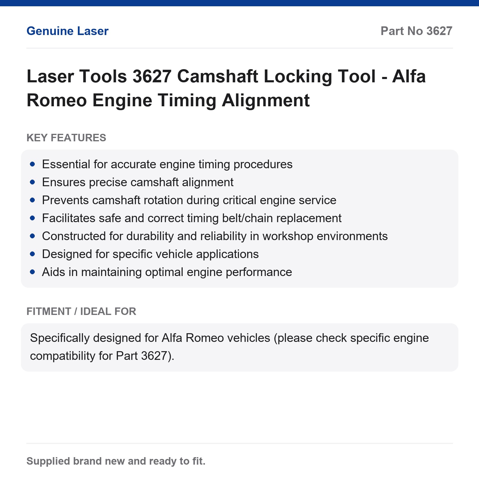 Laser Tools 3627 Camshaft Locking Tool - Alfa Romeo Engine Timing Alignment - Image 4