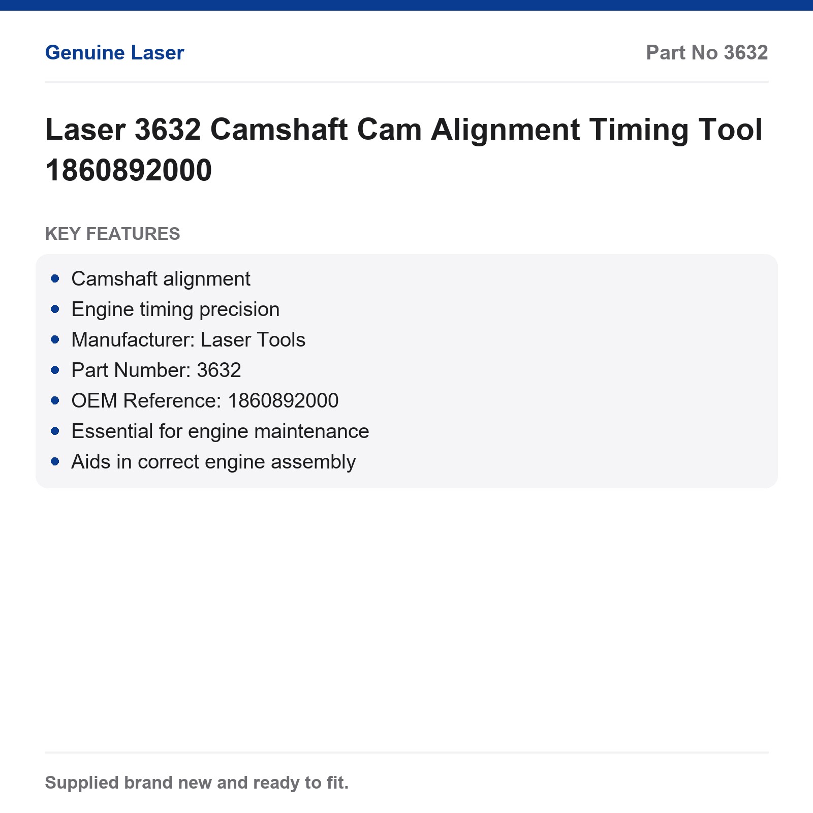 Laser 3632 Camshaft Cam Alignment Timing Tool 1860892000 - Image 3