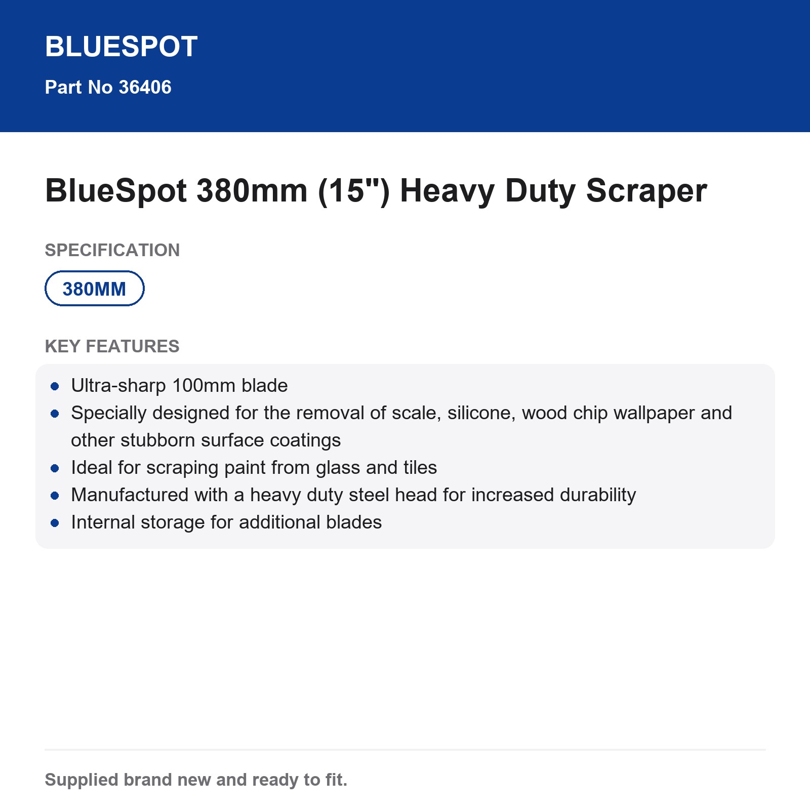 Bluespot Heavy Duty Scraper 100mm Blade Wallpaper Paint Glass Tile Silicone - Image 4