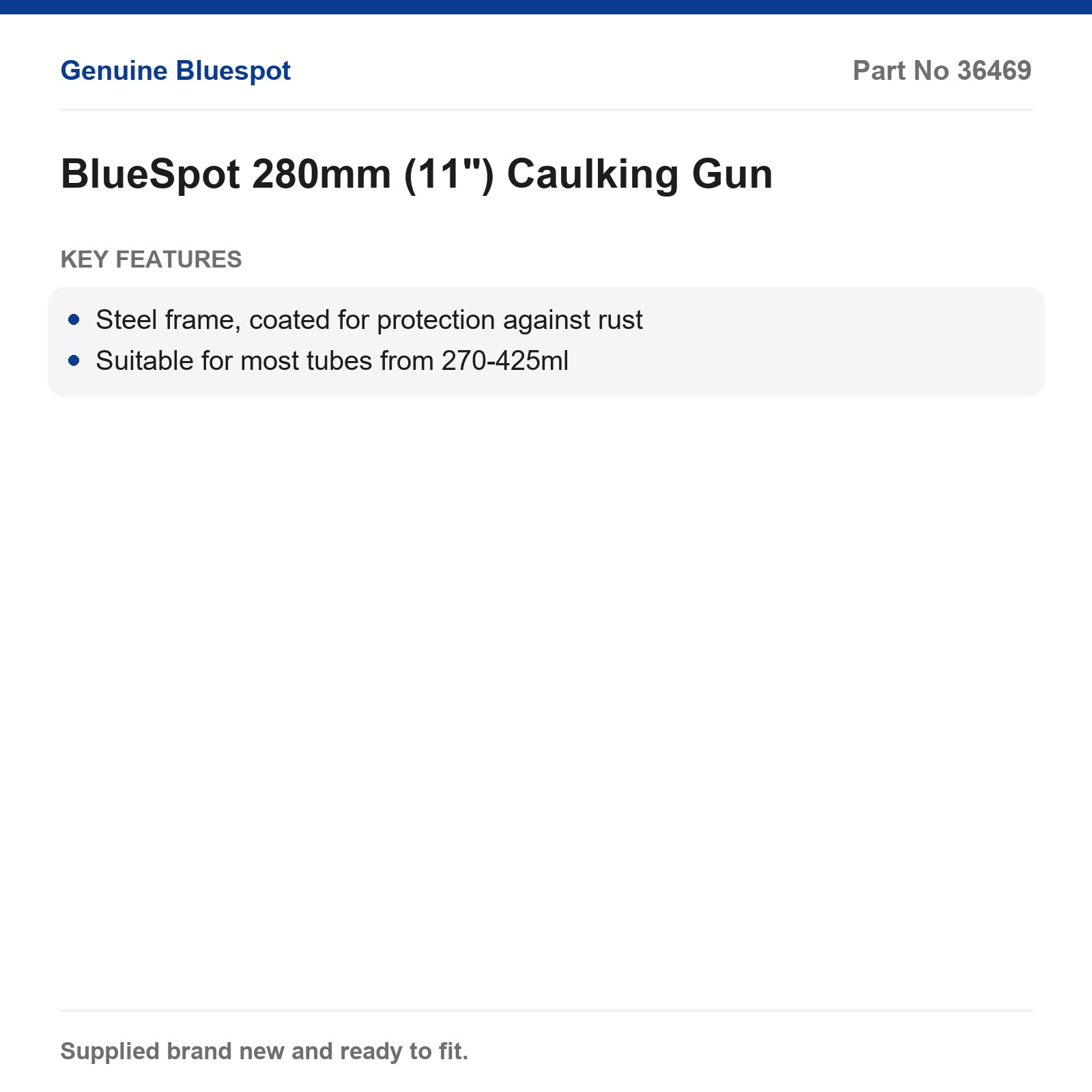 BlueSpot Caulking Gun 280mm (11") Steel Rust-Resistant for 270-425ml Tubes - Image 3
