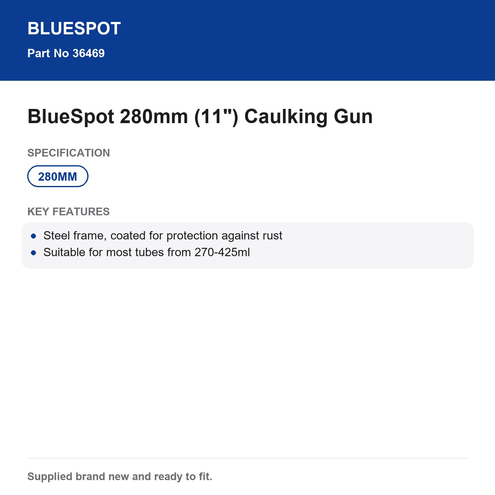 BlueSpot Caulking Gun 280mm (11") Steel Rust-Resistant for 270-425ml Tubes - Image 4