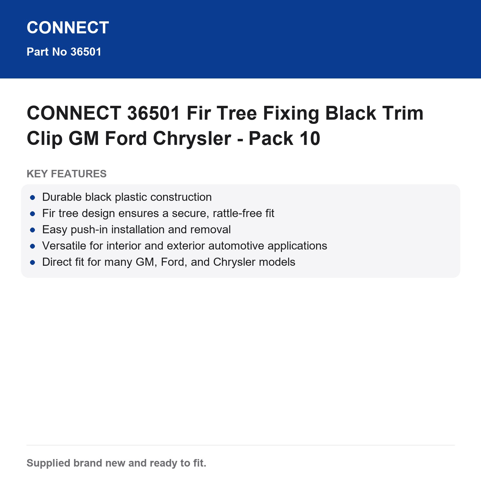 CONNECT 36501 Fir Tree Fixing Black Trim Clip GM Ford Chrysler - Pack 10 - Image 8
