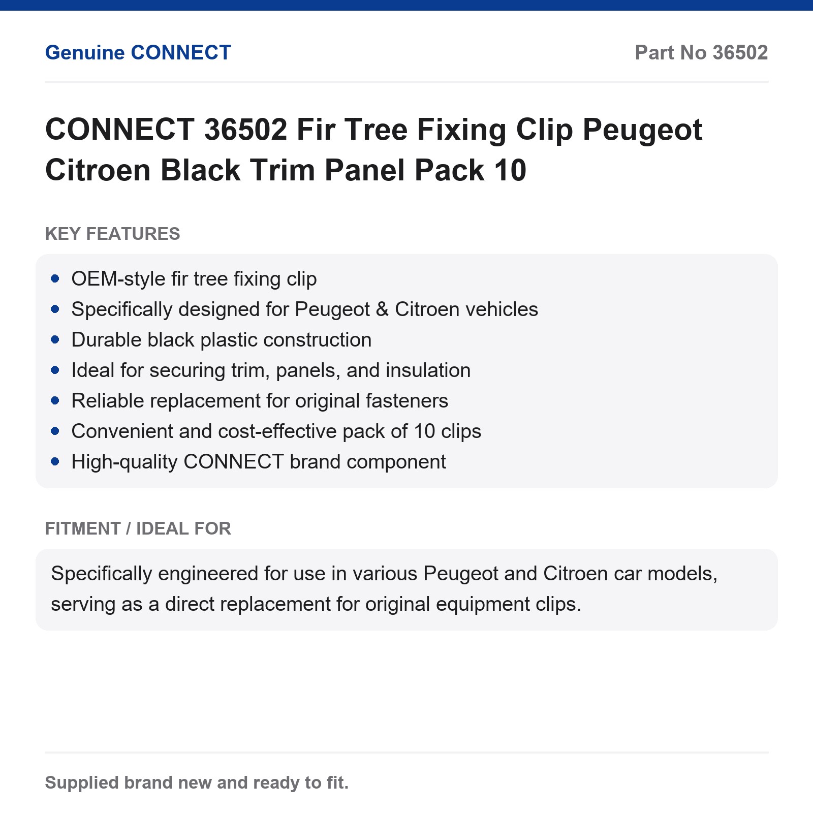 Peugeot Citroen Trim Panel Fir Tree Fixing Clip CONNECT 36502 Black Pack 10 - Image 7