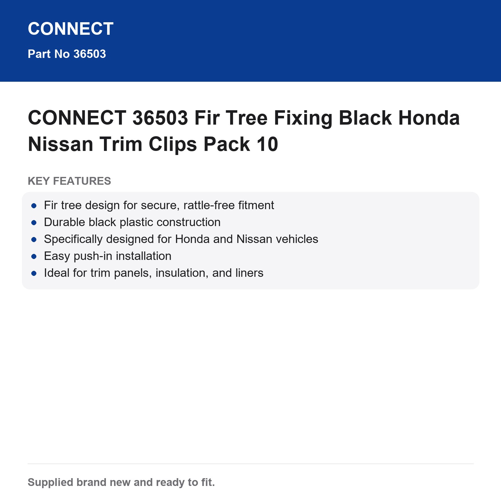 CONNECT 36503 Honda Nissan Trim Clips Fir Tree Fixing Black Pack 10 - Image 7