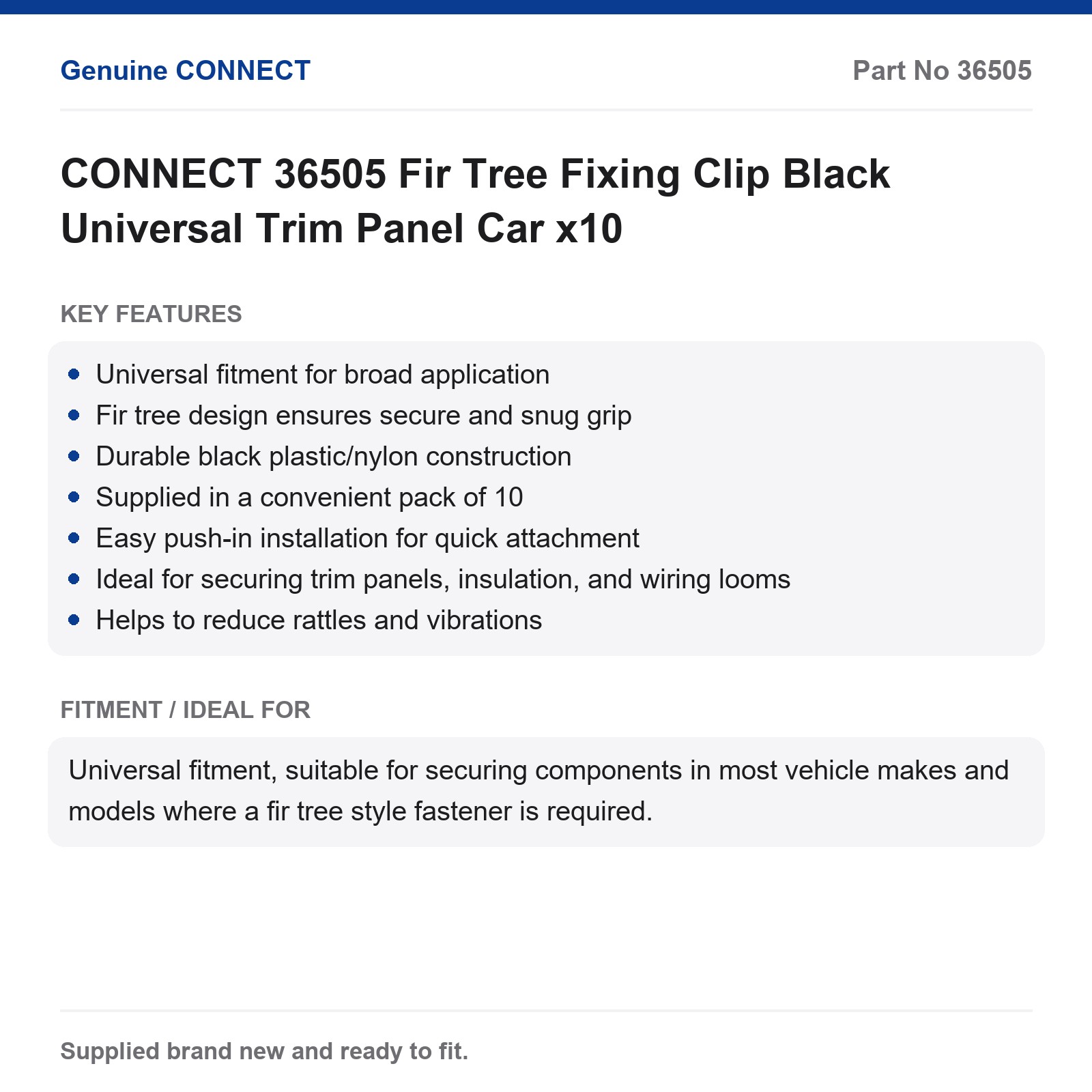 Fir Tree Fixing Clip Universal Trim Panel Car CONNECT 36505 Black x10 - Image 6