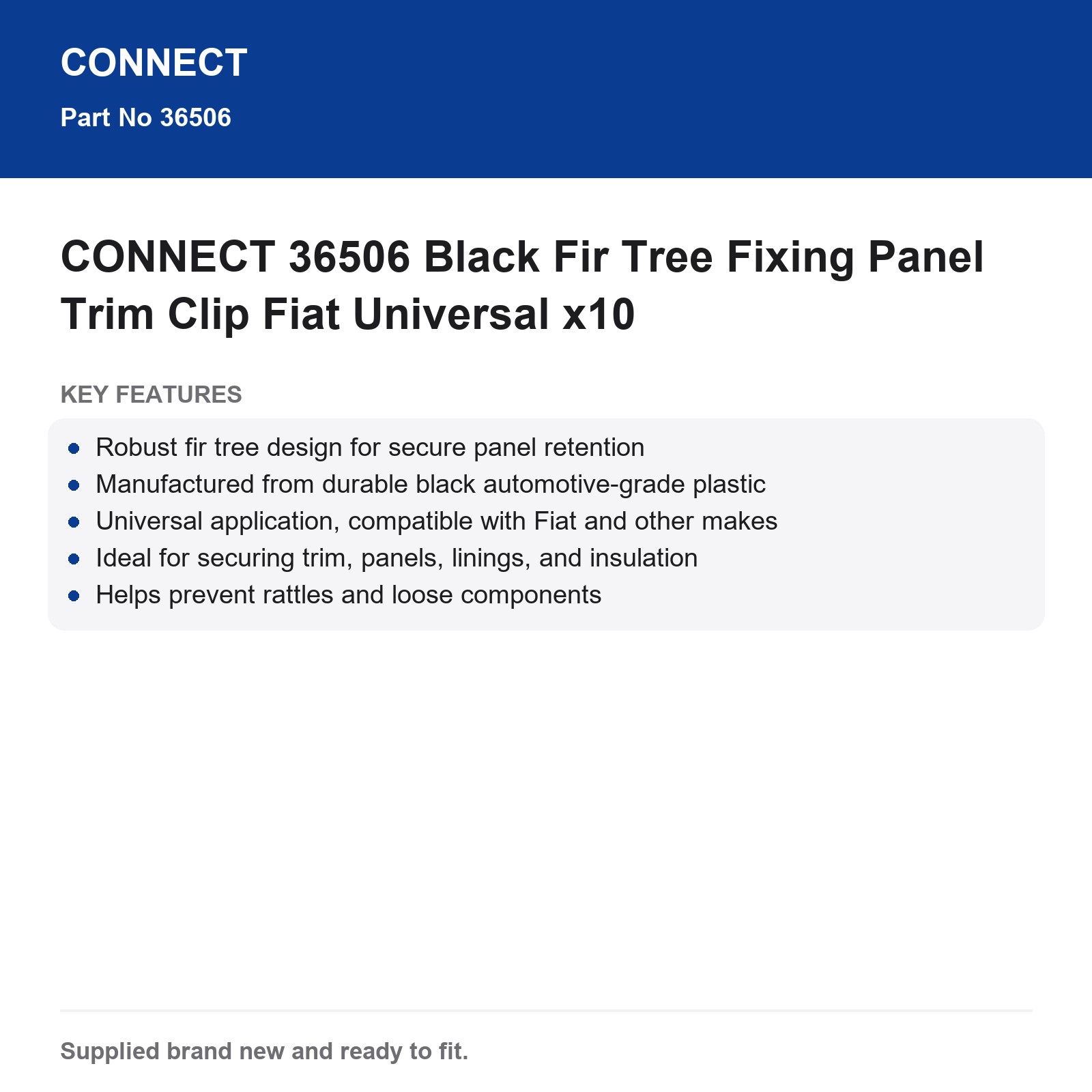 CONNECT 36506 Black Fir Tree Fixing Panel Trim Clip Fiat Universal x10 - Image 6