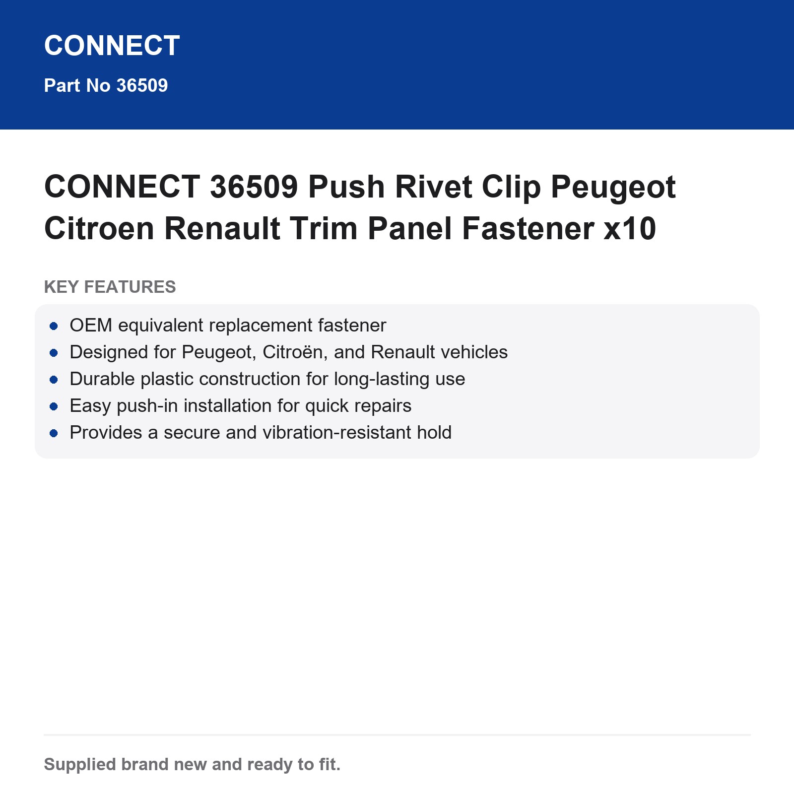 CONNECT 36509 Push Rivet Clip Peugeot Citroen Renault Trim Panel Fastener x10 - Image 8